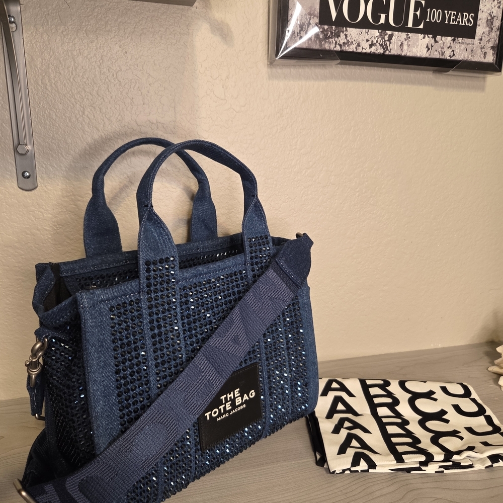 MARC JACOBS NWT Small Blue Denim Crystal Tote Bag. Bag Organizer Included And DB